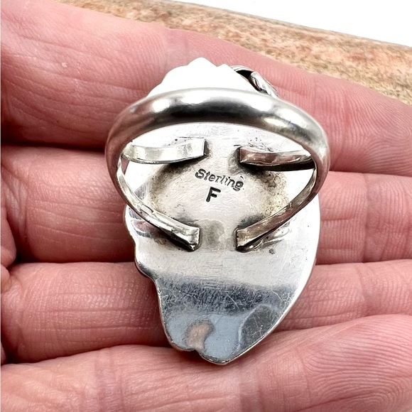 Signed F Navajo Sterling Silver Natural Turquoise Coral Claw Mens Womens Ring 8 - Picture 7 of 7